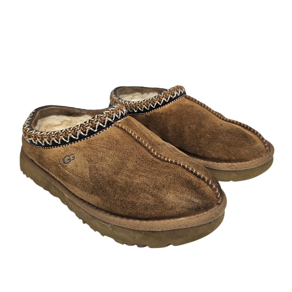 UGG Tasman Women 7 Chestnut 5955 Suede Slipper Braid Trim Slip On